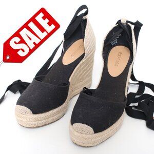 Express Black Fabric Jute Gladiator Wedges Sz 5